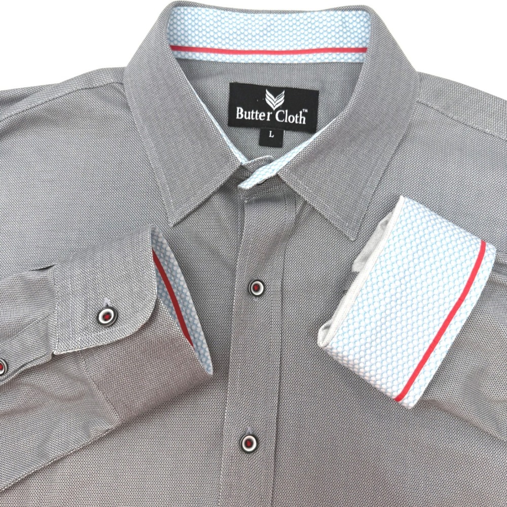 Butter Cloth Mens Size Large Gray Cotton‎ Long Sleeve Button Down Shirt